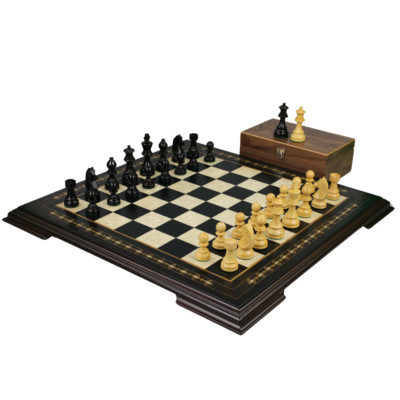 Ebenholz Schachspiel 17 Zoll mit Helena Schachbrett und gewichtetem ebonisierten deutschen Sta