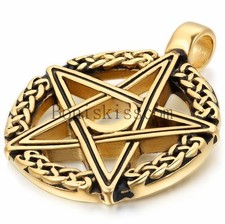 Gold Color Five-pointed Star Pentagram Pendant Charm Men's Necklace w 22" Chain