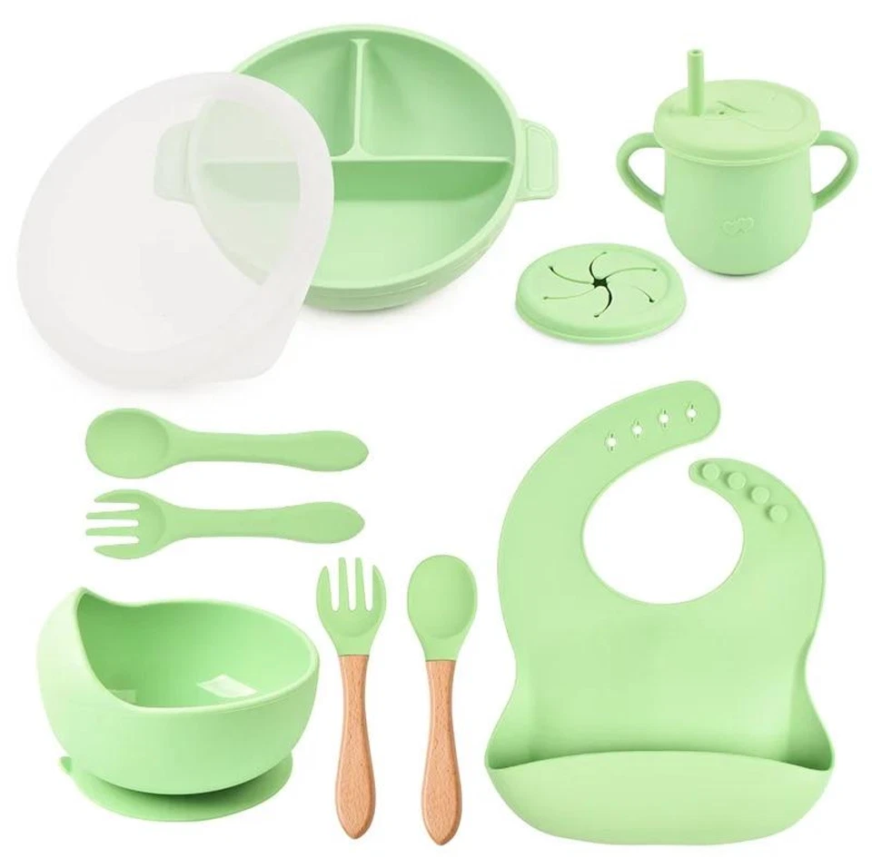 9 Teiliges Silikon Geschirr-Set für Kinder, Kindergeschirr Set mit Strohhalm - Bild 3 von 4