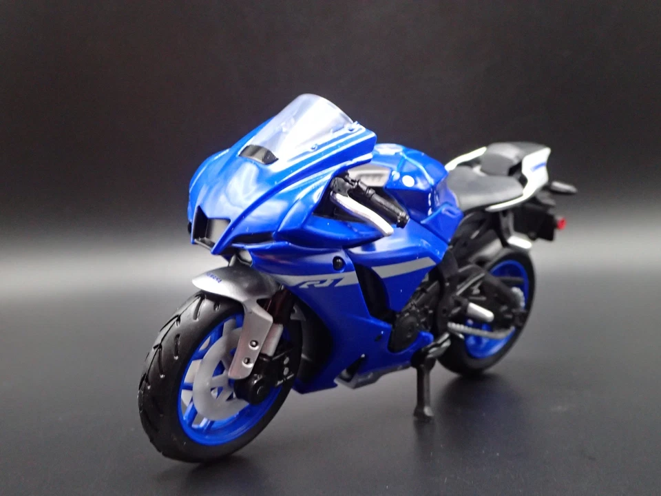 BICICLETA DEPORTIVA YAMAHA YZF-R1 MOTO AZUL ESCALA 1/18 DIORAMA DIECAST MODELO BICICLETA Foto 2 de 4