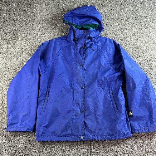 VINTAGE 90s The North Face Rain Jacket Womens L Blue Purple Nylon Coat USA Made* - Picture 2 of 19