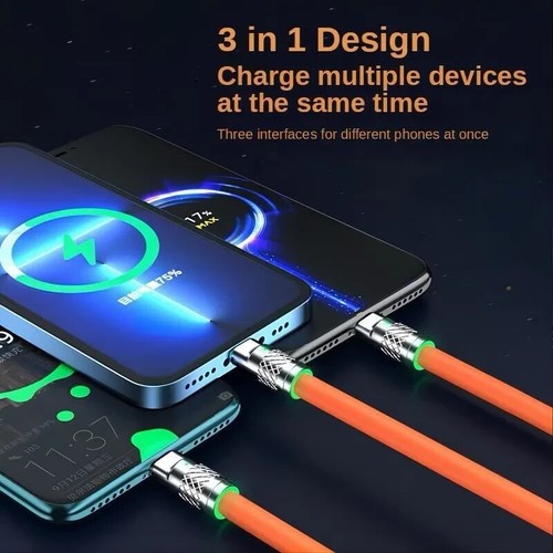 Cable de carga cargador USB 3 en 1 multi cabezal para la mayoría de los dispositivos - color naranja - Imagen 4 de 9