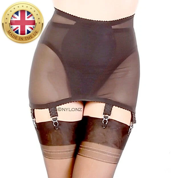 NYLONZ Vintage Style POWERMESH OB 6 Strap Girdle Black - Made In UK