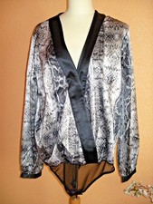 Eleganter Blusen-Body v.Ricarda M.,Gr.42,schwarz/grau,Satinstoff,langarm,Neu