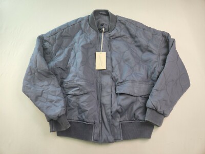 University Thread Womens Solid Blue Long Sleeve Quilted Utility Jacket Size S