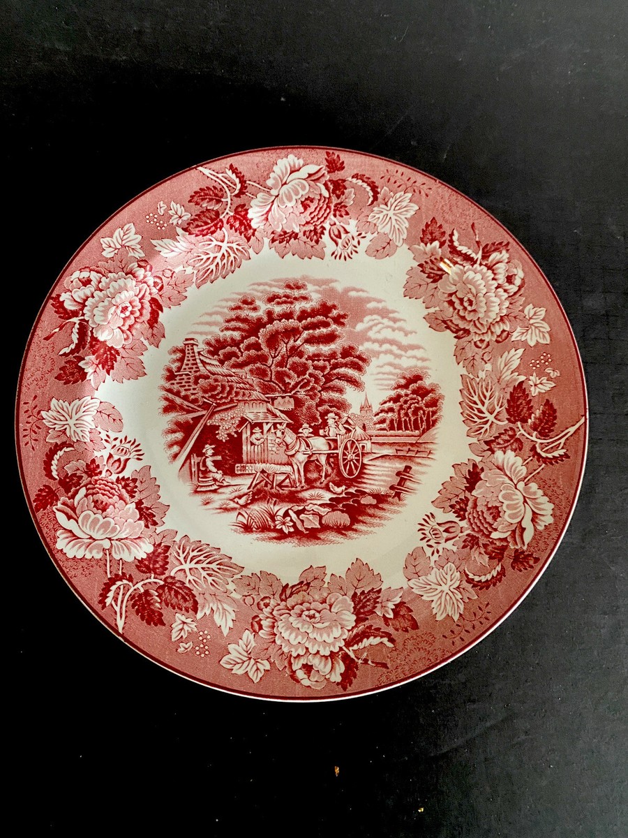 【Enoch Wood's】 プレート Enoch Woods English Scenery Woods Ware Plate Red Transfer Ware 10