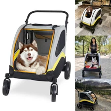 4-Size Foldable Dog Stroller Pet Jogger Wagon Cart w/Shock Absorber&Safety Leash