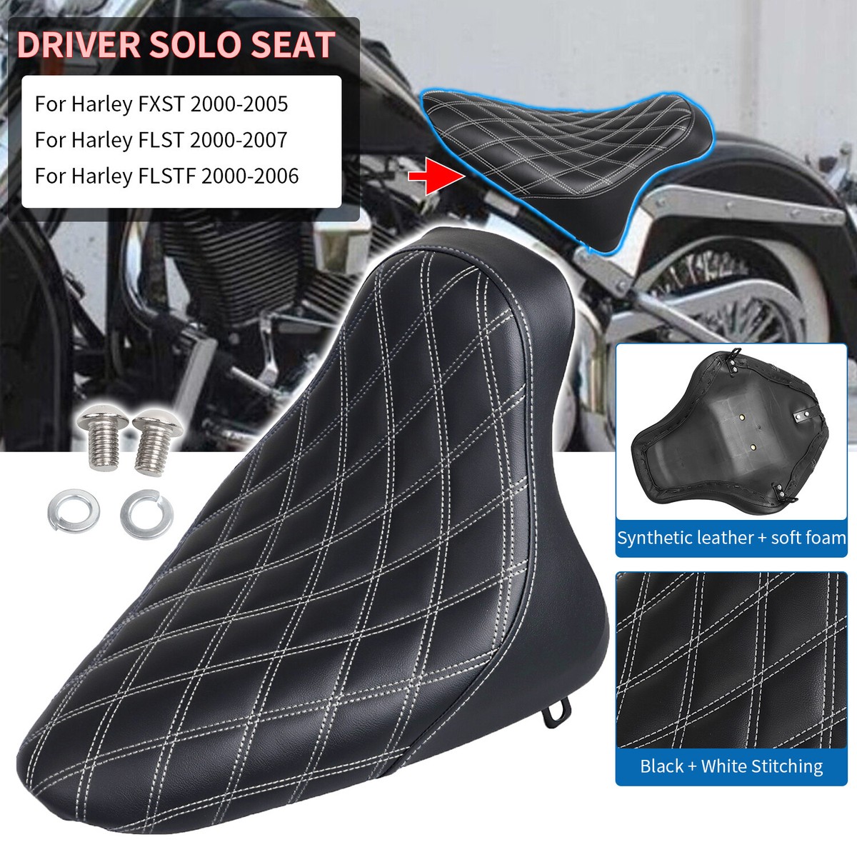 Driver Solo Seat Fit For Harley Heritage Softail FLSTC 00-07 Fat