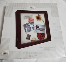 NEW Fetco WALNUT Finish Shadowbox 12 x 12 Pins Hinged Door Frame Wood