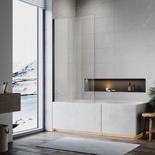 Frameless Bath Shower Screen Fixed Black Wall Profile Clear Glass Panel 800mm