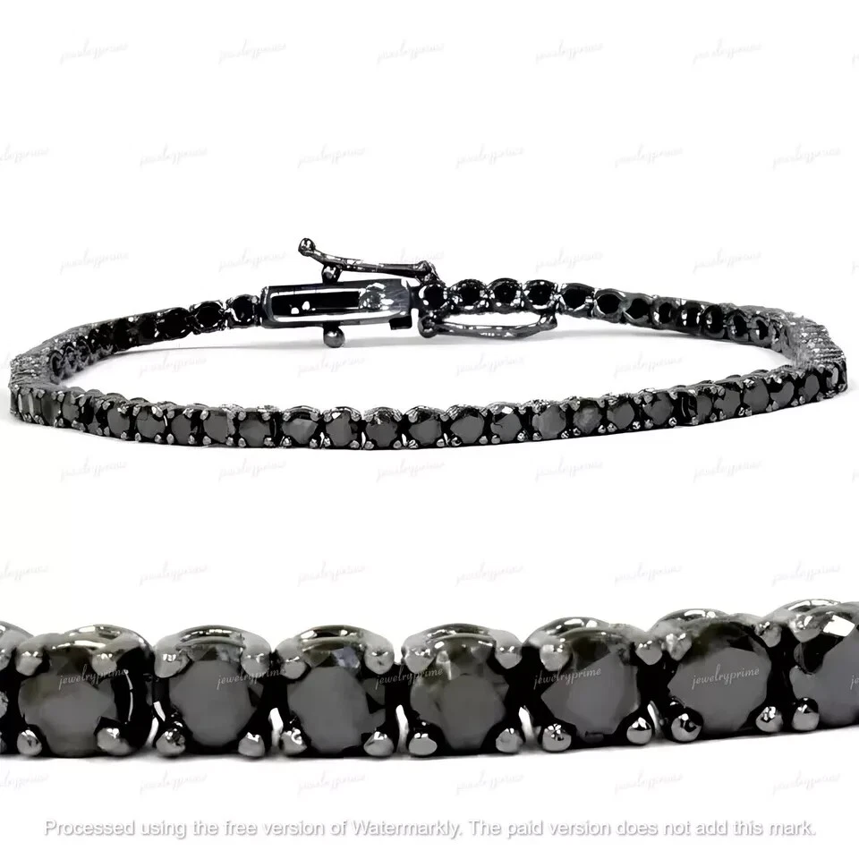 Brazalete de tenis para hombre de diamantes de corte redondo de 5 quilates enchapado en oro negro de 14 k Foto 4 de 4