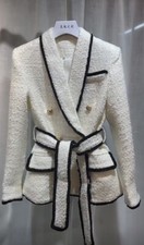 Tweed TEXTURED BLAZER WITH CONTRAST PIPING Double Breasted Gold Buttons Jacket