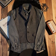 Retro Wool Suit Vest Men Coarse Floral Woolen Vest Shoulder Single Button Jacket