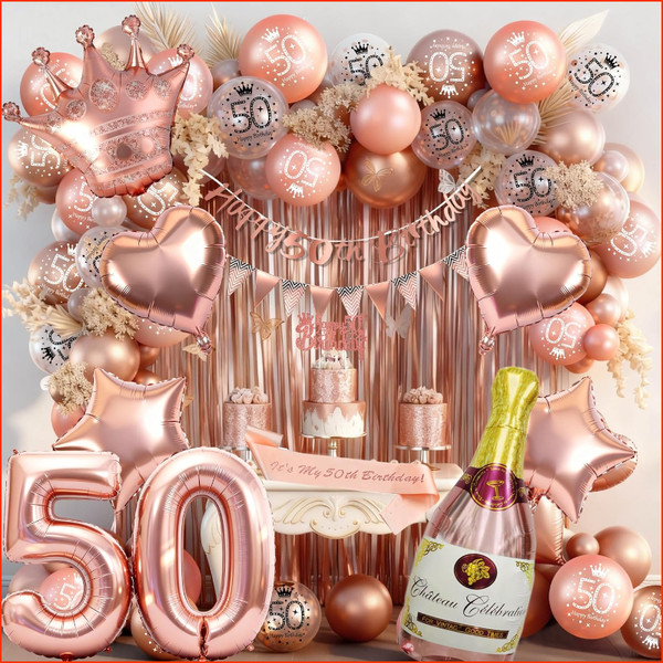 Deko Set 50. Geburtstag Rosegold Luftballons Banner SchäRpe Party Deko-image