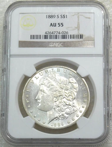 1889-S Morgan Dollar NGC AU55 Frosty White PQ New Holder #E292A