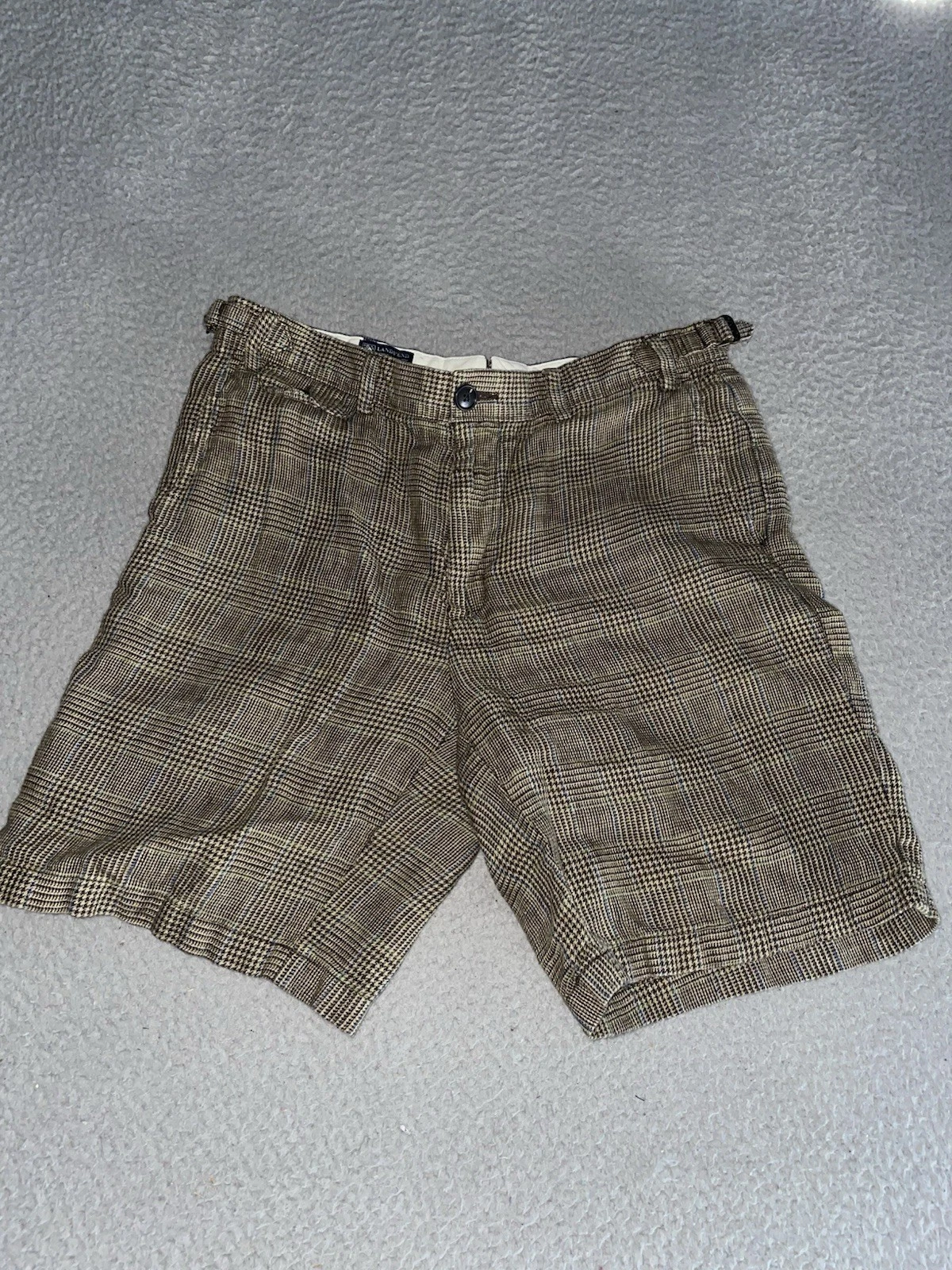 Vintage Lands End Shorts Mens 32 Baird Mcnutt Houndstooth Irish Linen 9’ Inseam