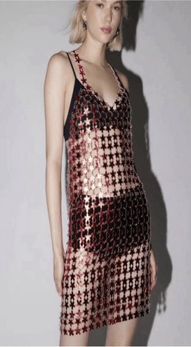 Urban outfitters Red Metallic Chainmail Slip Mini Dress Strappy Party ...