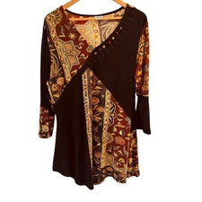 Parsley & Sage Womens Patchwork Boho Tunic Top Size XL Lagenlook Mixed Media