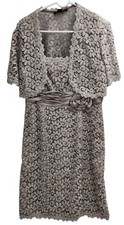 R  M Richards Dress Jacket Beige Floral Sz 16 Wedding Guest Church Picture Work