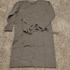 Gray Cotton Knit Belted Sweater Dress Knee Length Long Sleeve Crew Neck