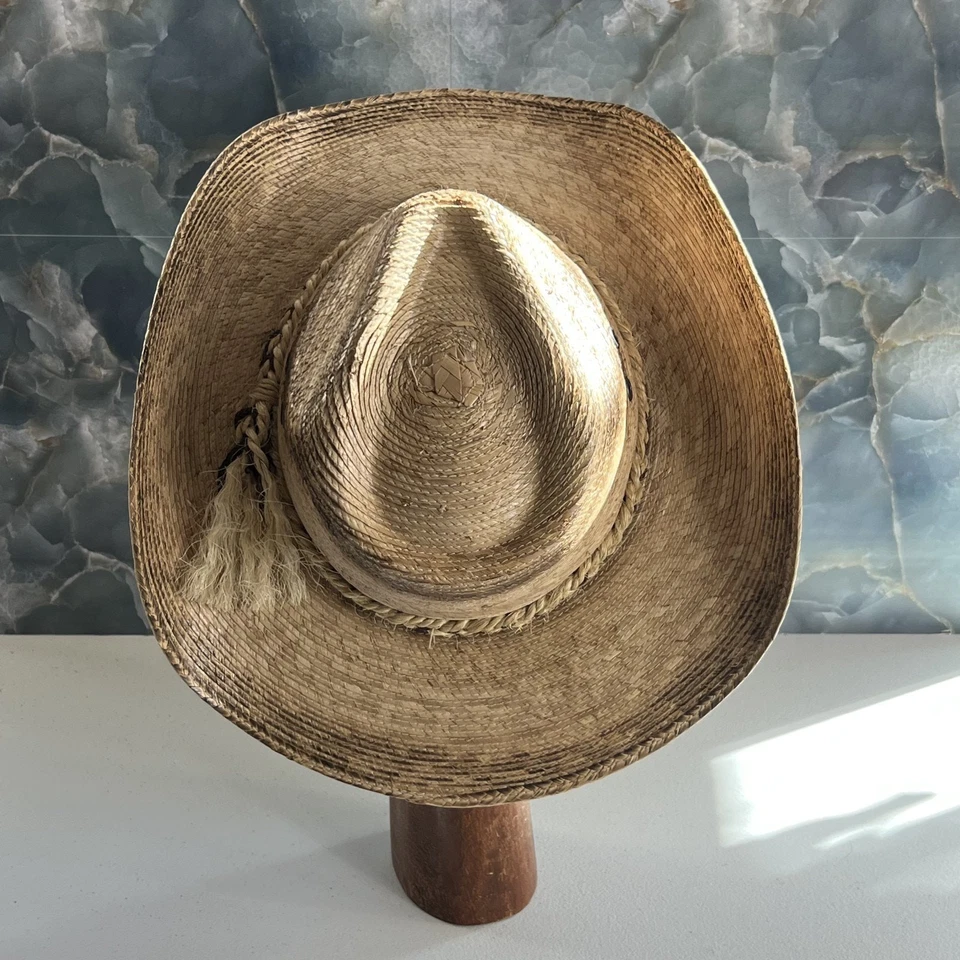 Chapéu de cowboy masculino feito de palha de palma com faixa trançada - Imagem 4 de 4