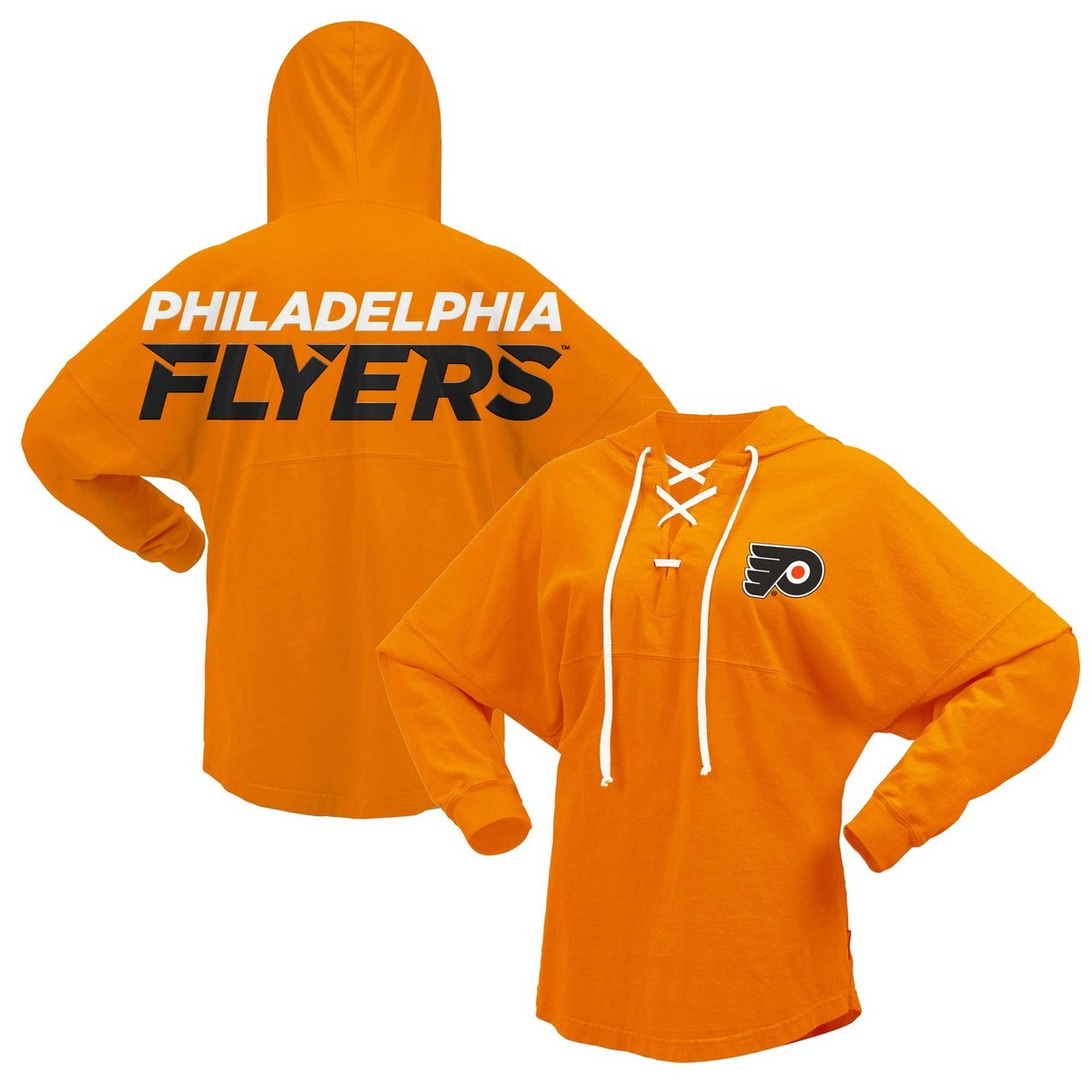 売れ筋商品|||ファナティクス カットソー トップス レディース Women's Orange Philadelphia Flyers Jersey Lace-Up V-Neck Long Sleeve Hoodie T-shirt Orange Women's Fanatics Orange Philadelphia Flyers Jersey Lace-Up V