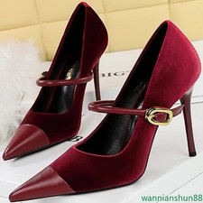 Women Pointed Toe High Heels Thin Heel Metal Buckle Stilettos Party Shoes Pumps