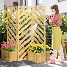 Outsunny Freestanding Outdoor Privacy Screen with 4 Self-Draining Planters