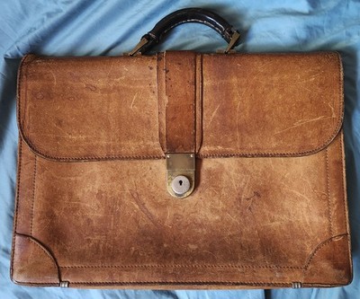 vintage brown leather Renwick briefcase attache with locking flap no key