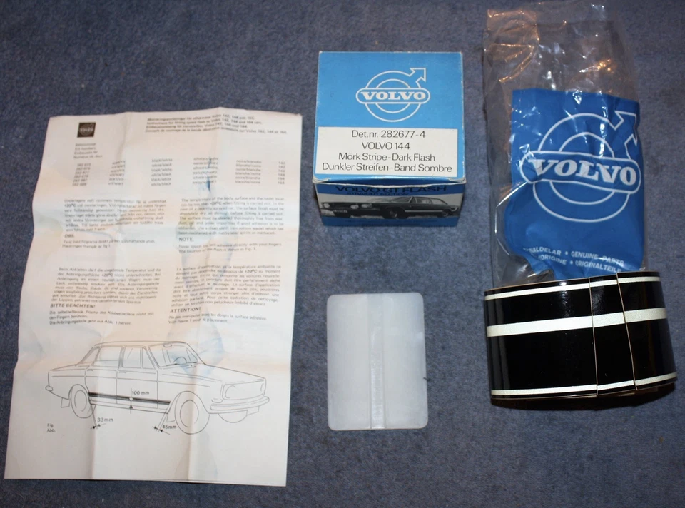 Volvo 140 144 original GT tira parte recta sección recta raya kit NOS - Imagen 3 de 4