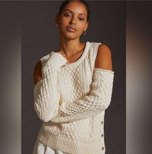NWT Anthropologie Pilcro CutoutFisherman Sweater Cream SizeMedium