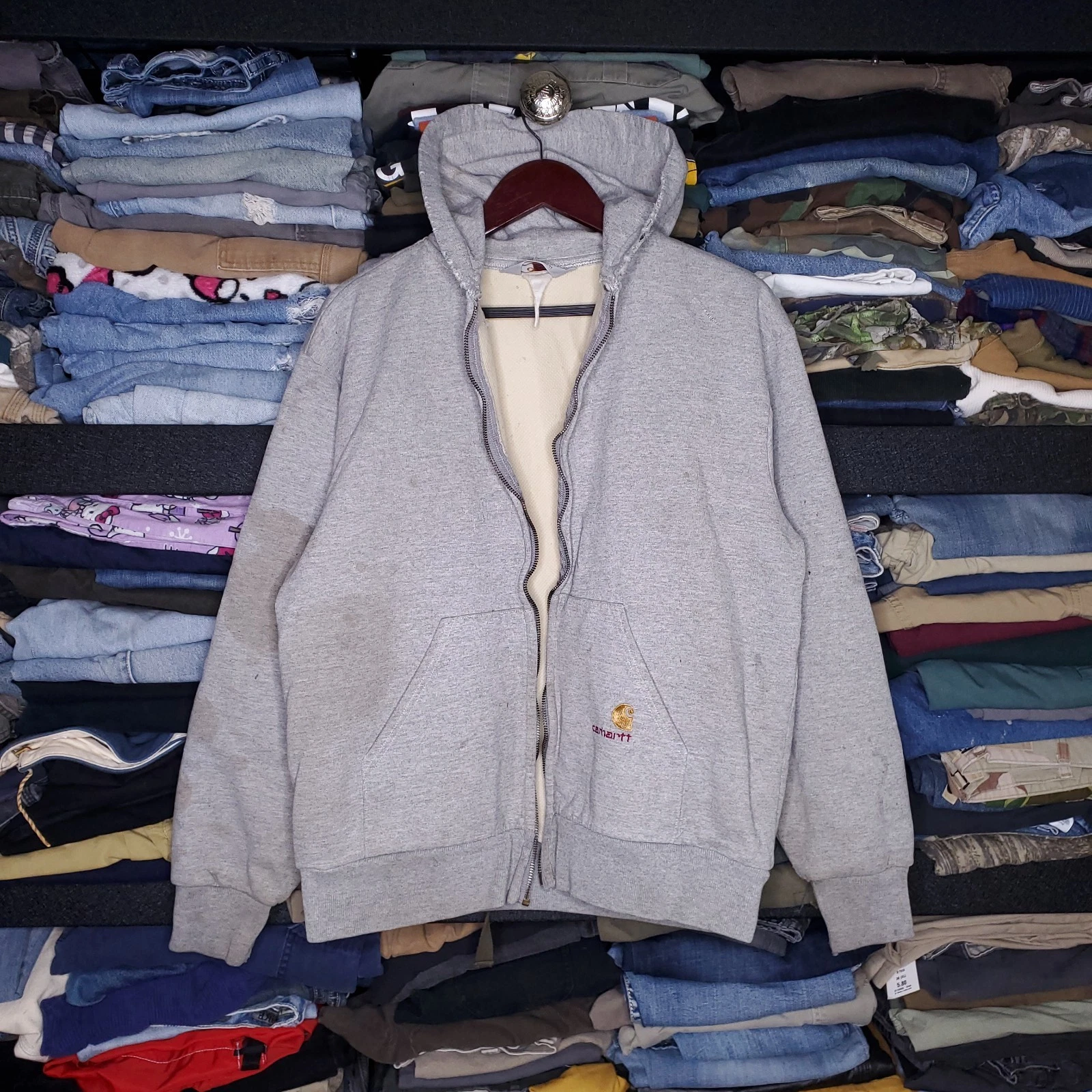 vtg 80s 90s Carhartt Hoodie Men large Thermal Lined Full Zip boxy jacket hooded
