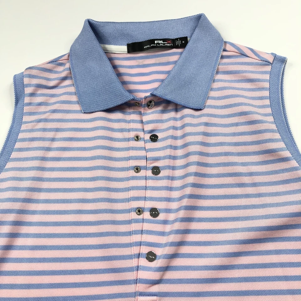 RLX Ralph Lauren средний женщин теннис гольф кнопка поло без рукавов Топ синий розовый - Изображение 4 из 4