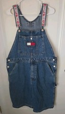 Vintage Tommy Hilfiger Large Sz 6 Overalls Short Talls Blue Denim Jeans 90's Y2K