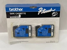 Brother TC-34Z 3/8 In. White on Black P-Touch Tape 2 Pack NOS, New 