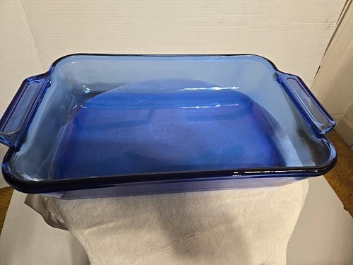Vtg Anchor Hawking Baking Dish 8x11.5x2 Blue Cobalt 2 Qt Made Is Usa.