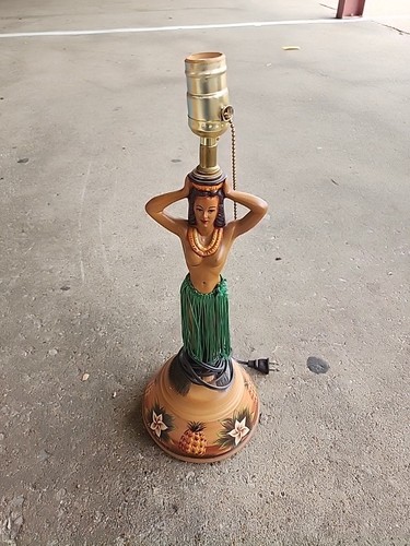 Hula Girl Tiki Lamp and Shade Included Tested and Works VINTAGE MADE IN HAWAII 
