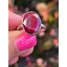 Modernist Natural Red Ruby Gemstone Ring 925 Sterling Silver July Birthstone 9.5