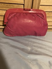 Vintage Genuine Leather Italy Kiss Lock Frame Mauve Pink Clutch Handbag 10  X 7  