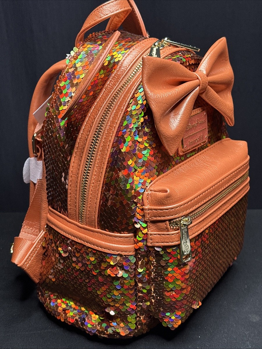 Loungefly Disney Minnie Mouse Orange Apricot Sequined Mini 