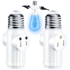 Light Socket to Plug Adapter 2 Pack, 23 Prong Light Bulb Outlet Socket Adapte...
