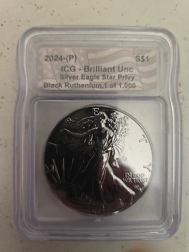 2024-P $1 ICG Brilliant Unc Silver Eagle Star Privy Black Ruthenium 1/1000