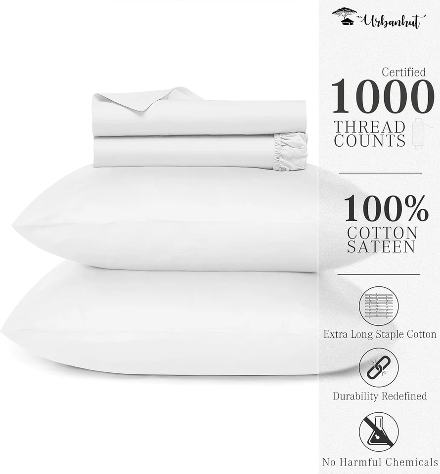 Queen Size Hotel-Style Soft & Breathable Sheets - 1000 Thread Count Sateen Weave - Image 4 of 4