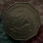 1998 East Caribbean States One Dollar Coin Queen Elizabeth II Sailing Ship — photo 1
