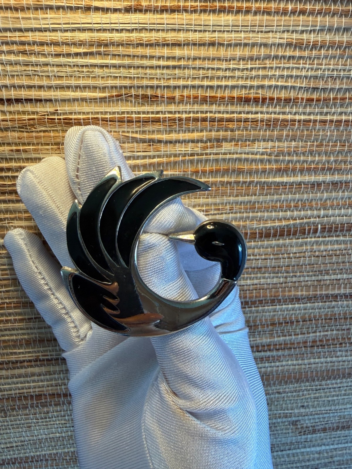 vintage swan silver tone black enamel pin / Orena Paris?