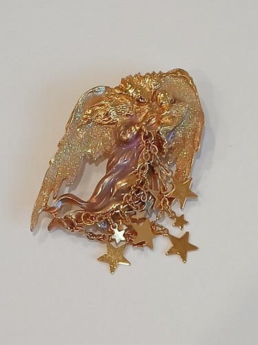 Broche Vintage KIRKS FOLLY - Chérubins, Fées & Étoiles - Strass Aurora Borealis - France