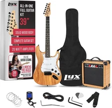 LyxPro Electric Guitar 39" inch Full Beginner 39" Right Handed, Natural 