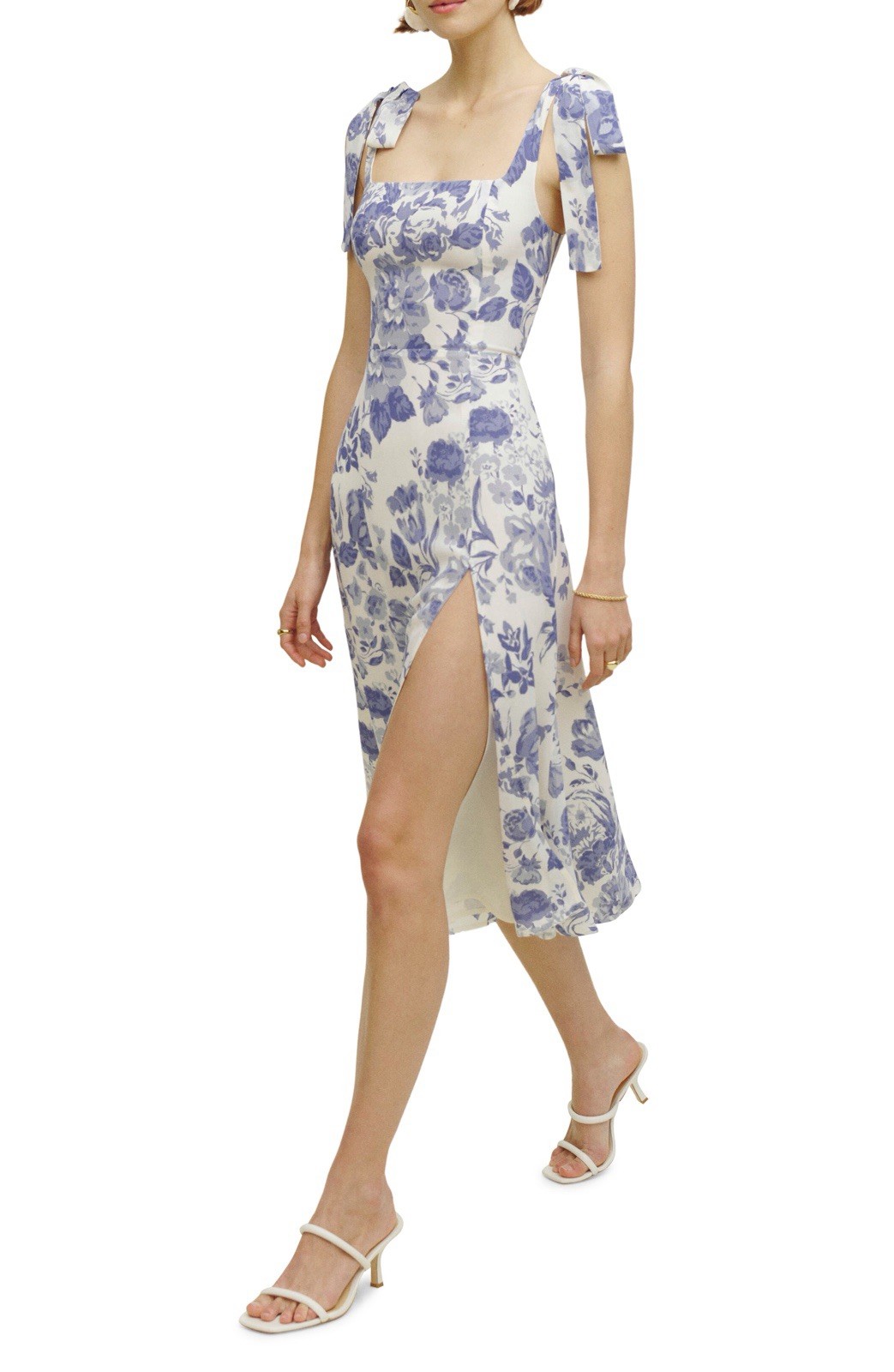 Reformation White/Blue Floral Midi Sheath