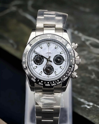 Custom Built Chronograph Watch | VK63 Quartz | White MOP Dial | Steel Bezel