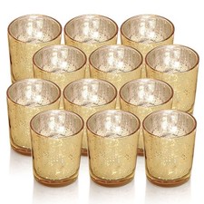 Gold Votive Candle Holders, Mercury Glass Tealight Candle Holder Set of 12, P...